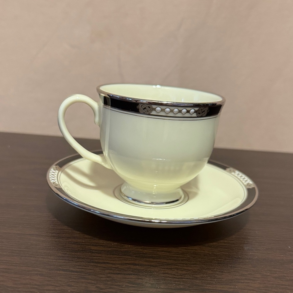 Lenox Cream and Silver Teacup Set